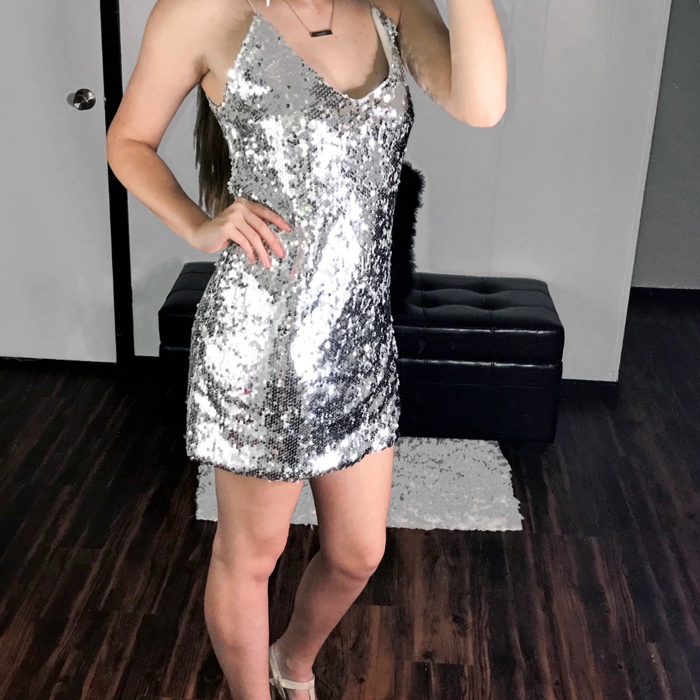 'Sassy Sequins' Silver Sequin Party Dress - Picture 4 of 7